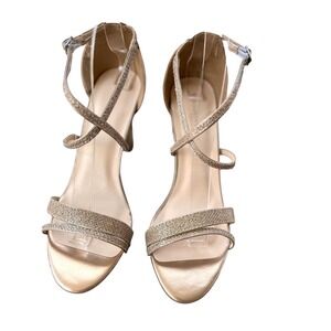 Benjamin Walk Touch Ups Gold Glitter Ankle Strap Heel‎ Party Shoes NWOB S 8
